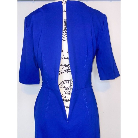 Suzi Chin Bodycon Sheath Dress Size 8 Blue White Color Block Pockets Maggy - Picture 4 of 6